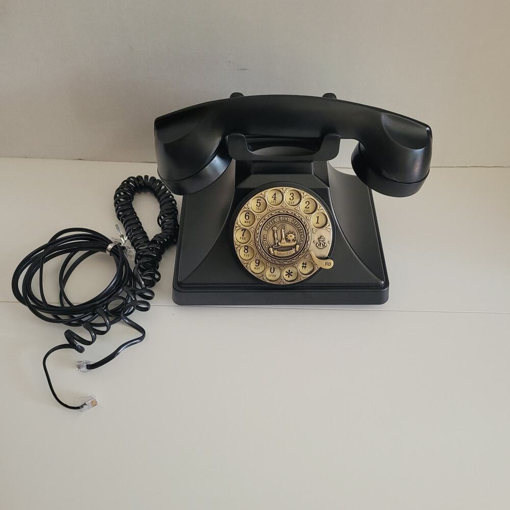 Black Retro Push Button Telephone Gold Rotary Dial Landline Decor Pottery Barn